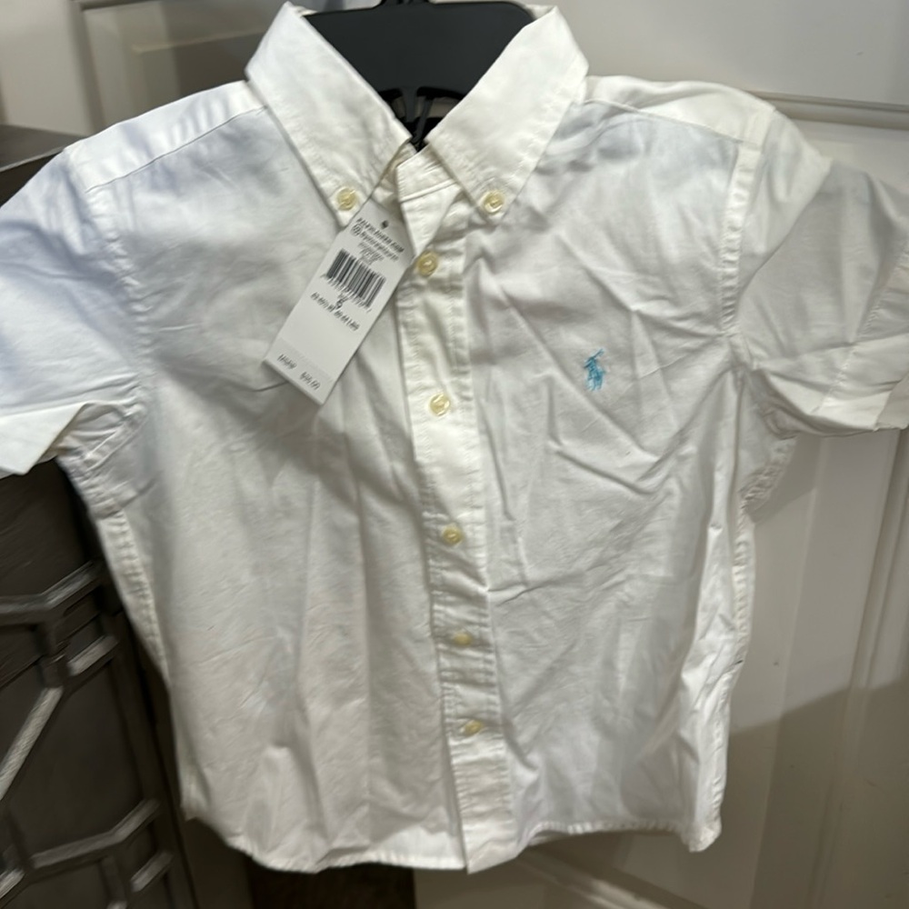 Boys Polo Ralph Lauren short sleeve shirt. White in color, size 5. NWT.